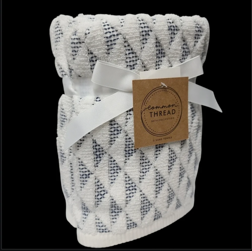 4pc COMMON THREAD Boho Triangle 100% Zero Twist Cotton BATH Hand Tip Towel Set